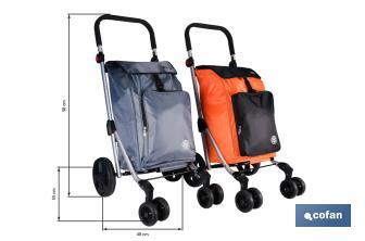 Carro de la compra plegable con 6 ruedas | Chasis de aluminio | Bolsa de 53 litros | Bolsillo para congelados | Mango ajustable | Disponible en varios colores - Cofan
