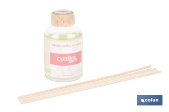 Ambientador de varillas | Aroma a fresas y nata | Difusor con varillas de ratán - Cofan