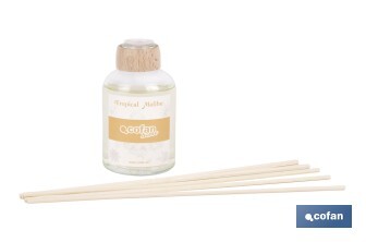 Ambientador de varillas | Aroma Malibú tropical | Difusor con varillas de ratán - Cofan