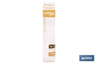Ambientador de varillas | Aroma a naranja y canela | Difusor con varillas de ratán - Cofan