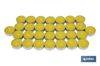 Pack de 30 velas Tea Light de citronela amarillas | Más de 4 horas de duración - Cofan
