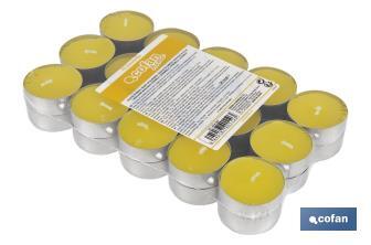 Pack de 30 velas Tea Light de citronela amarillas | Más de 4 horas de duración - Cofan
