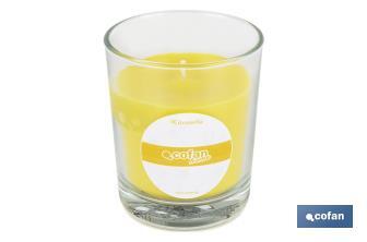 Velas aromáticas de citronela en vaso | Color: Amarillo | 28 horas de duración - Cofan