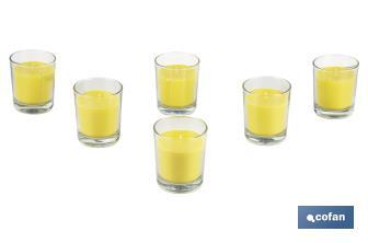 Velas aromáticas de citronela en vaso | Color: Amarillo | 28 horas de duración - Cofan