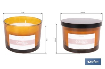 Vela aromática Cookie de 3 mechas | Cera de soja | Aroma a canela napolitana | Vaso de vidrio ámbar decorativo | Duración de combustión: 35 horas - Cofan