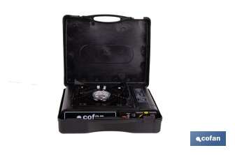 Hornillo de gas portátil | Material: acero | Encendido piezoeléctrico | Boquilla universal | Ideal para camping, excursiones y uso en exteriores - Cofan