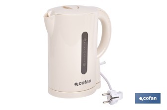 Hervidor eléctrico de agua beige | Capacidad: 1 Litro | Potencia: 1080 W | Hervidor compacto con control Strix | Ideal para cocinas y oficinas - Cofan