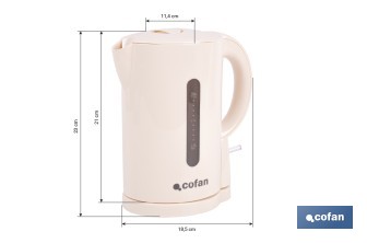 Hervidor eléctrico de agua beige | Capacidad: 1 Litro | Potencia: 1080 W | Hervidor compacto con control Strix | Ideal para cocinas y oficinas - Cofan