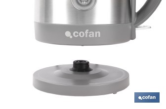Hervidor eléctrico de agua con base inalámbrica y giratoria 360º | Capacidad de 1,7 litros | Potencia: 2200 W | Acabado en acero inoxidable | Con control Strix - Cofan