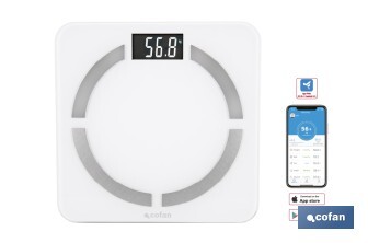 Báscula de baño digital inteligente | Análisis corporal completo | Báscula con Bluetooth y aplicación móvil | Pilas incluidas - Cofan