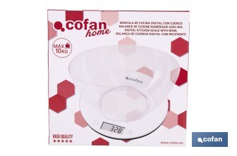 Báscula de cocina digital con cuenco transparente de 3,8 litros | Color: Gris | Alta precisión y diseño compacto - Cofan