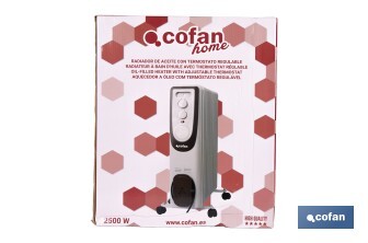 Radiador de aceite 2500 W | Color: blanco | Con 11 elementos y termostato regulable | Seguridad antiincendios y Control antivuelco - Cofan