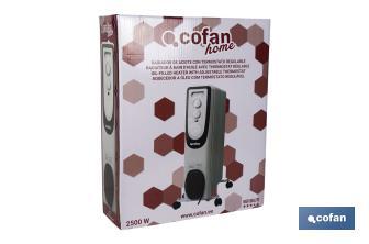 Radiador de aceite 2500 W | Color: blanco | Con 11 elementos y termostato regulable | Seguridad antiincendios y Control antivuelco - Cofan