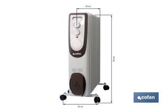 Radiador de aceite 2500 W | Color: blanco | Con 11 elementos y termostato regulable | Seguridad antiincendios y Control antivuelco - Cofan