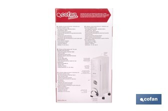 Radiador de aceite con termostato y ventilador | 1500 W + 400 W | 7 elementos | 3 niveles de potencia | Color blanco - Cofan