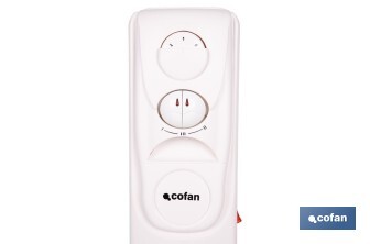 Radiador de aceite con termostato y ventilador | 1500 W + 400 W | 7 elementos | 3 niveles de potencia | Color blanco - Cofan
