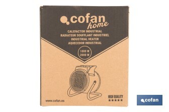 Calefactor cerámico industrial | Potencia: 2000 W | Diseño portátil | Termostato ajustable | Protección térmica - Cofan