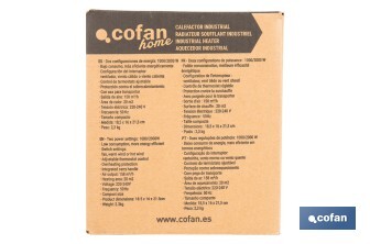 Calefactor cerámico industrial | Potencia: 2000 W | Diseño portátil | Termostato ajustable | Protección térmica - Cofan