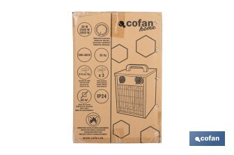 Calefactor eléctrico con enchufe industrial | Potencia: 5000 W | Función ventilador | Enchufe tipo trifásico (5 pines) | Protección IP24 - Cofan