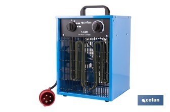 Calefactor eléctrico con enchufe industrial | Potencia: 5000 W | Función ventilador | Enchufe tipo trifásico (5 pines) | Protección IP24 - Cofan