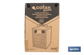Calefactor eléctrico con enchufe industrial | Potencia: 5000 W | Función ventilador | Enchufe tipo trifásico (5 pines) | Protección IP24 - Cofan
