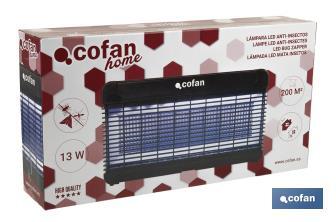 Lámpara LED antiinsectos con enchufe| Potencia: 13 W | Descarga Eléctrica: 4000 V | Área: 200 m² | Protégete contra los insectos - Cofan