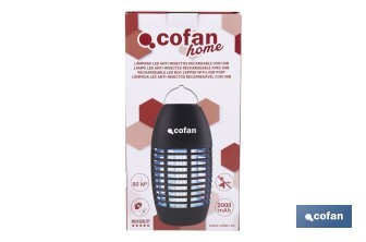 Lámpara LED antiinsectos recargable por USB | Interior y exterior | Cobertura 80 m² | Resistente al agua IPX4 | Luz UV de alta potencia | Ideal para camping, barbacoa y jardín - Cofan