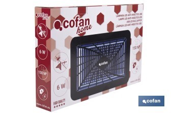 Lámpara LED antiinsectos para Interior | Potencia: 6 W | Cobertura 150 m² | Luz UV-A Dual 365+395 nm | Alimentación: USB | Montaje en Pared - Cofan