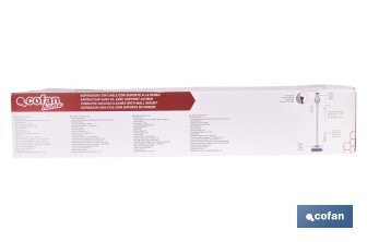 Aspiradora eléctrica sin cable con soporte a la pared | Potencia de succión: 180 AW | Potencia ciclónica: 32 kPa | 4 velocidades | Filtro HEPA lavable | Batería de litio 25,9 V | Color: blanco - Cofan