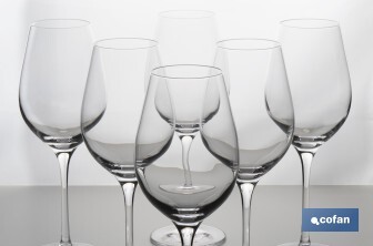 Pack de 6 copas jerezanas de cristal con tallo alto | Capacidad: 30 cl | Copas catavino para degustación - Cofan