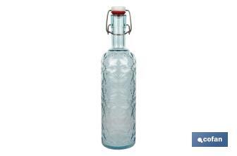 Botella de vidrio azul transparente con cierre de estribo | Capacidad de 1 litro - Cofan