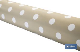 Mantel antimanchas | Color beige con diseño de lunares blancos | Materiales: vinilo y poliéster | Impermeable | Fácil de limpiar | Disponible en diferentes medidas - Cofan