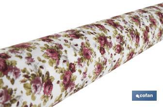 Rollo de mantel antimanchas | Estampado de rosas | Materiales: algodón y poliéster | Fácil de limpiar | Medidas: 1,40 x 25 m - Cofan