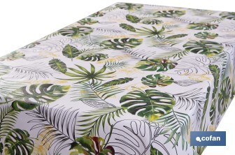 Rollo de hule con estampado de hojas amazónicas | Impermeable | Protección y estilo para la mesa - Cofan