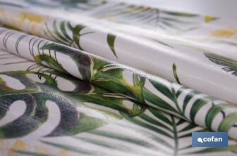 Rollo de hule con estampado de hojas amazónicas | Impermeable | Protección y estilo para la mesa - Cofan