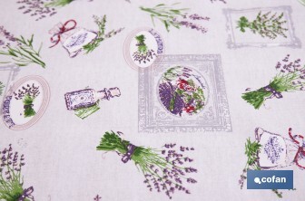 Rollo de hule con estampado de lavanda | Impermeable | Protección y estilo para la mesa - Cofan