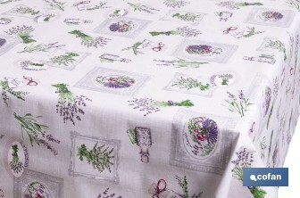 Rollo de hule con estampado de lavanda | Impermeable | Protección y estilo para la mesa - Cofan