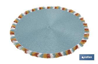 Bajoplatos redondos con flecos de colores | Color: azul | Salvamanteles individuales | Packs de 6 unidades | Diámetro: 38 cm - Cofan