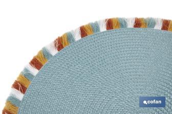 Bajoplatos redondos con flecos de colores | Color: azul | Salvamanteles individuales | Packs de 6 unidades | Diámetro: 38 cm - Cofan