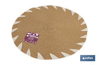 Bajoplatos redondos con detalles decorativos | Packs de 6 salvamanteles individuales | Diámetro: 38 cm | Color: beige y blanco - Cofan