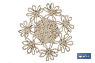 Bajoplatos con borde floral | Packs de 6 unidades de salvamanteles individuales | Material: fibra natural | Diámetro: 35 cm | Decoración única y protección para la mesa - Cofan