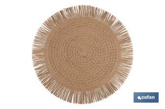 Bajoplatos redondos con flecos decorativos | Disponibles en diferentes colores | Packs de 6 salvamanteles individuales | Diámetro: 38 cm - Cofan