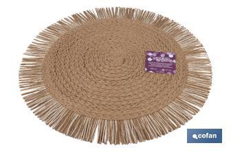 Bajoplatos redondos con flecos decorativos | Disponibles en diferentes colores | Packs de 6 salvamanteles individuales | Diámetro: 38 cm - Cofan