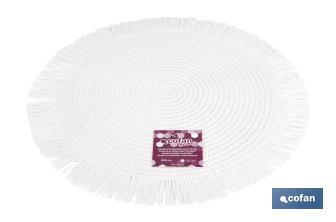 Bajoplatos redondos con flecos decorativos | Disponibles en diferentes colores | Packs de 6 salvamanteles individuales | Diámetro: 38 cm - Cofan