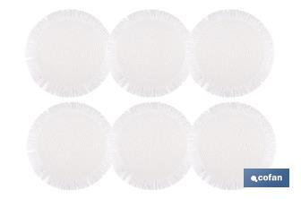 Bajoplatos redondos con flecos decorativos | Disponibles en diferentes colores | Packs de 6 salvamanteles individuales | Diámetro: 38 cm - Cofan