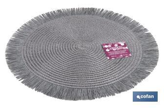 Bajoplatos redondos con flecos decorativos | Disponibles en diferentes colores | Packs de 6 salvamanteles individuales | Diámetro: 38 cm - Cofan