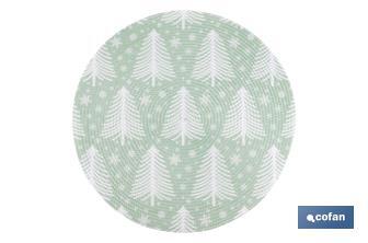 Bajoplatos redondos de Navidad | Diseño con árboles de Navidad | Packs de 6 salvamanteles individuales | Diámetro: 38 cm | Color: verde y blanco - Cofan