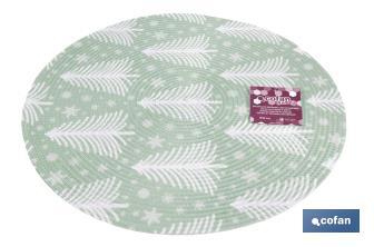 Bajoplatos redondos de Navidad | Diseño con árboles de Navidad | Packs de 6 salvamanteles individuales | Diámetro: 38 cm | Color: verde y blanco - Cofan