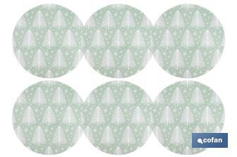 Bajoplatos redondos de Navidad | Diseño con árboles de Navidad | Packs de 6 salvamanteles individuales | Diámetro: 38 cm | Color: verde y blanco - Cofan