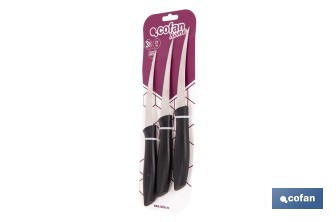 Pack de 3 cuchillos para fruta y verdura con mango ergonómico | Hoja de acero inoxidable | Longitud de la hoja: 10 cm - Cofan